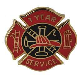1 year Fire Service pin - Red and Black Design