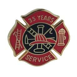 35 years Fire Service pin - Red and Black Design