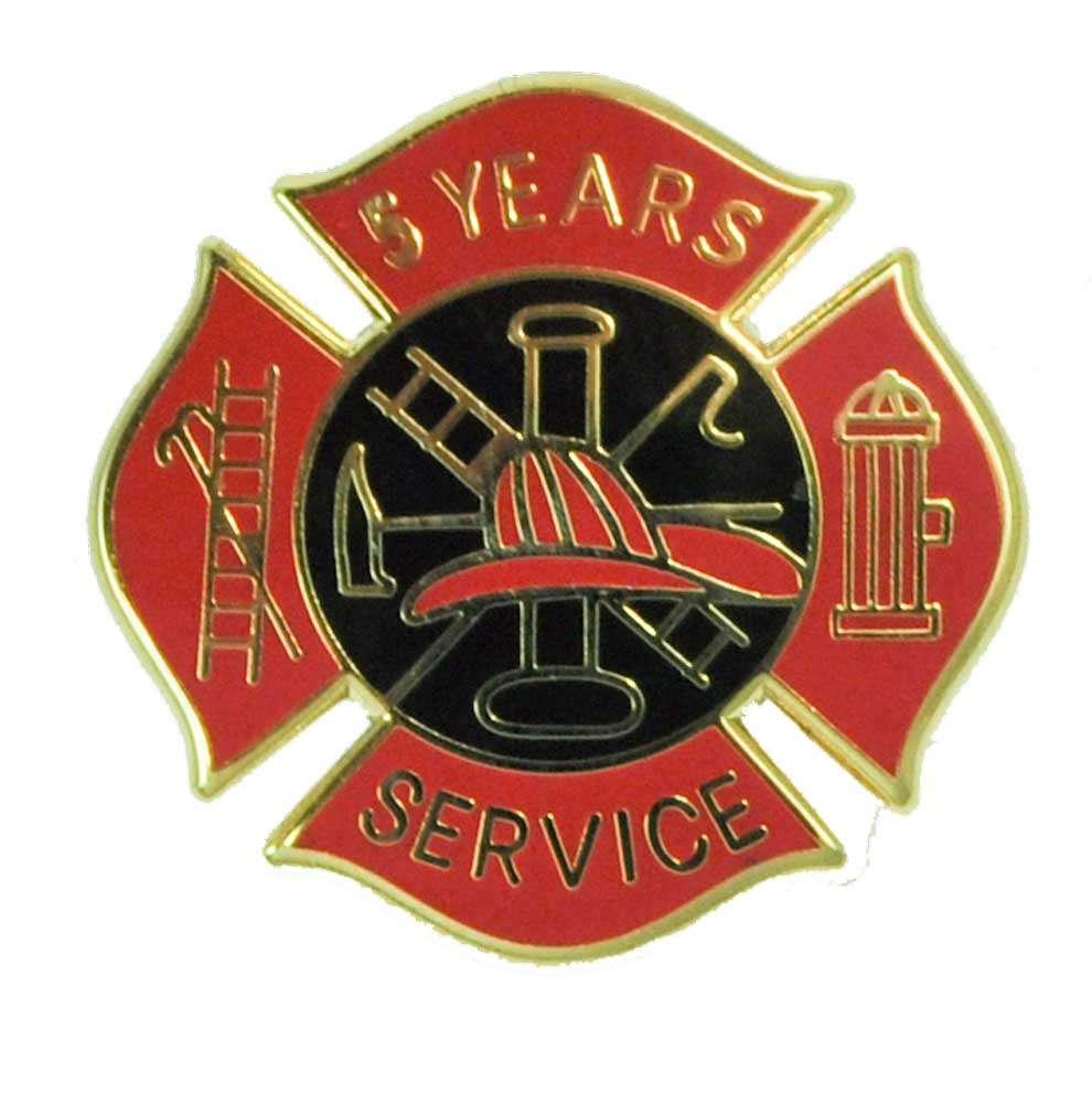 5 Years Fire Service pin - Red and Black Design