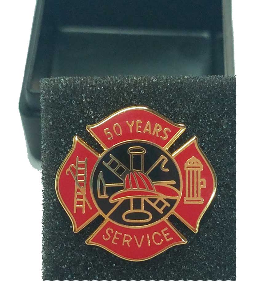 50 year Fire Service Pin - Red and Black Design