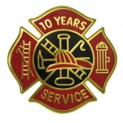 10 year Fire Department Years of Service pin - Red and Black Design