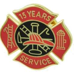 Alternative view of 15 year Fire Department Years of Service Pin - Red and Black Design