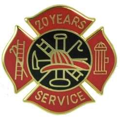 20 Year Fire Department Years of Service Pin - Red and Black Design